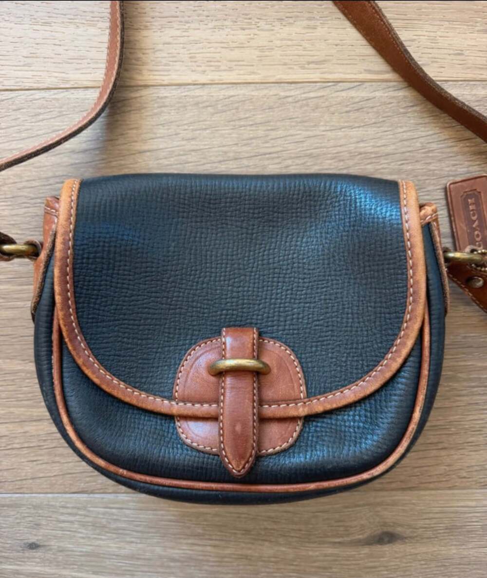 Coach Vintage Leather Crossbody Saddle Bag Black Brown